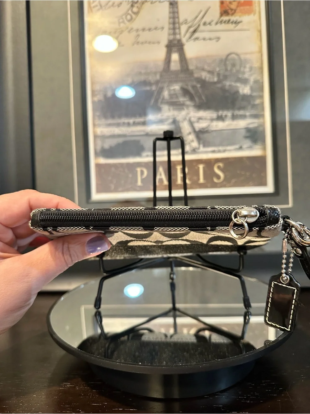 Coach Signature Canvas Wristlet Black Gray - Picture 7 of 12